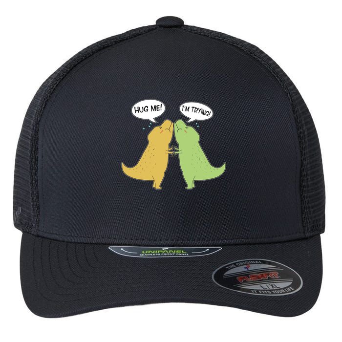 Funny Cute Dinosaur Trex Hug Me I'm Trying Flexfit Unipanel Trucker Cap