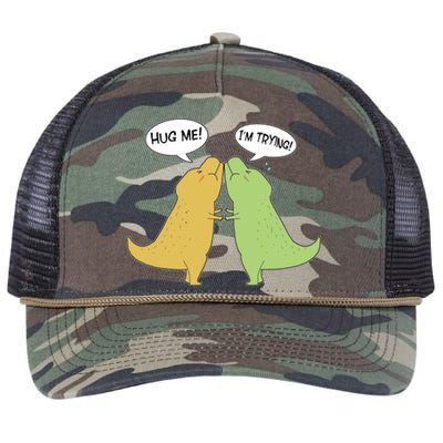 Funny Cute Dinosaur Trex Hug Me I'm Trying Retro Rope Trucker Hat Cap