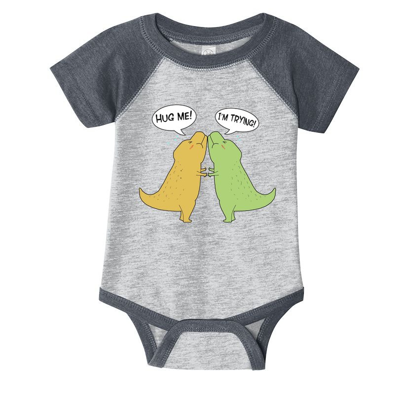 Funny Cute Dinosaur Trex Hug Me I'm Trying Infant Baby Jersey Bodysuit