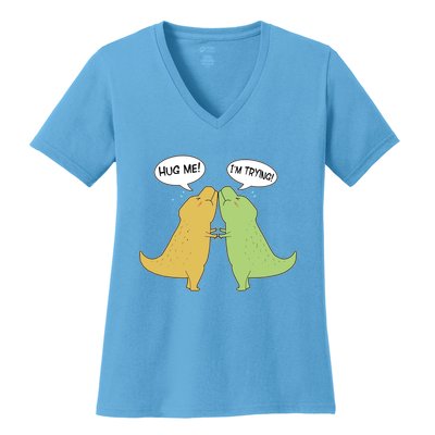 Funny Cute Dinosaur Trex Hug Me I'm Trying Women's V-Neck T-Shirt