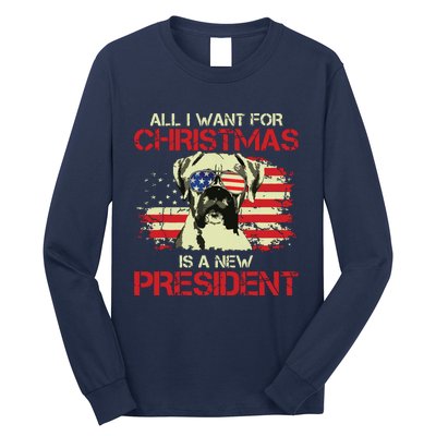 Funny Christmas Dog Anti Joe Biden Vintage American Flag Long Sleeve Shirt