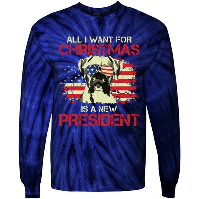 Funny Christmas Dog Anti Joe Biden Vintage American Flag Tie-Dye Long Sleeve Shirt