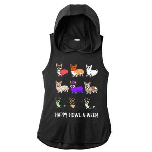 Funny Corgi Dog Halloween Happy Howloween Ladies PosiCharge Tri-Blend Wicking Draft Hoodie Tank