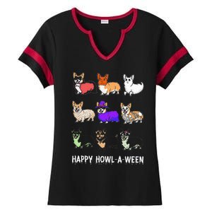 Funny Corgi Dog Halloween Happy Howloween Ladies Halftime Notch Neck Tee