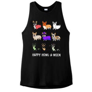 Funny Corgi Dog Halloween Happy Howloween Ladies PosiCharge Tri-Blend Wicking Tank