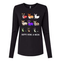 Funny Corgi Dog Halloween Happy Howloween Womens Cotton Relaxed Long Sleeve T-Shirt