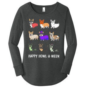 Funny Corgi Dog Halloween Happy Howloween Women's Perfect Tri Tunic Long Sleeve Shirt