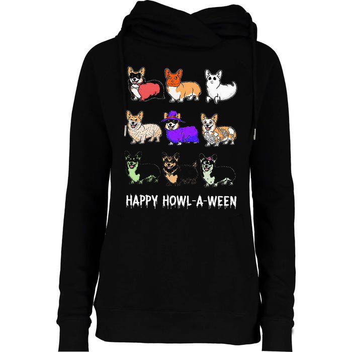 Funny Corgi Dog Halloween Happy Howloween Womens Funnel Neck Pullover Hood