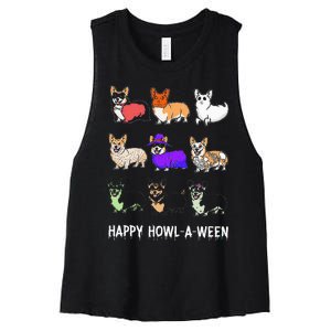 Funny Corgi Dog Halloween Happy Howloween Women's Racerback Cropped Tank