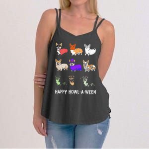 Funny Corgi Dog Halloween Happy Howloween Women's Strappy Tank