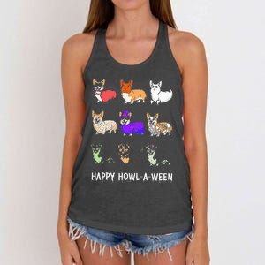 Funny Corgi Dog Halloween Happy Howloween Women's Knotted Racerback Tank