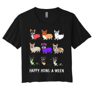 Funny Corgi Dog Halloween Happy Howloween Women's Crop Top Tee