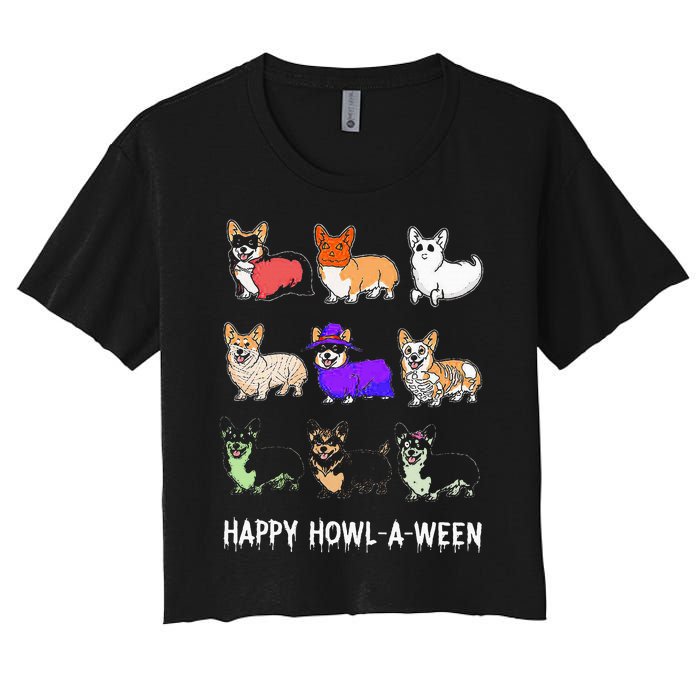 Funny Corgi Dog Halloween Happy Howloween Women's Crop Top Tee