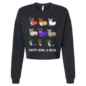 Funny Corgi Dog Halloween Happy Howloween Cropped Pullover Crew