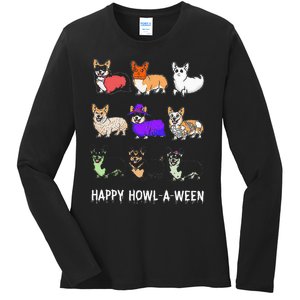 Funny Corgi Dog Halloween Happy Howloween Ladies Long Sleeve Shirt