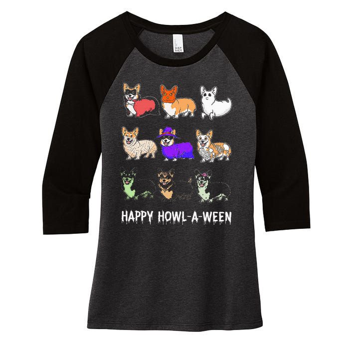 Funny Corgi Dog Halloween Happy Howloween Women's Tri-Blend 3/4-Sleeve Raglan Shirt