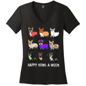 Funny Corgi Dog Halloween Happy Howloween Women's V-Neck T-Shirt