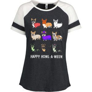 Funny Corgi Dog Halloween Happy Howloween Enza Ladies Jersey Colorblock Tee