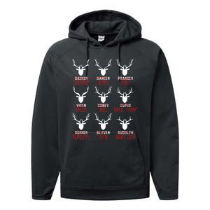 Funny Christmas Deer Hunters All Of SantaS Reindeer Performance Fleece Hoodie