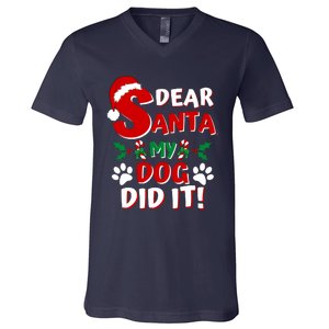 Funny Christmas Dog Lover Dear Santa My Dog Did It V-Neck T-Shirt