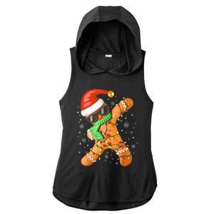 Funny Christmas Dabbing Gingerbread Xmas Pajamas Ladies PosiCharge Tri-Blend Wicking Draft Hoodie Tank