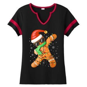 Funny Christmas Dabbing Gingerbread Xmas Pajamas Ladies Halftime Notch Neck Tee