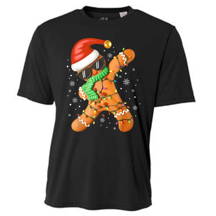 Funny Christmas Dabbing Gingerbread Xmas Pajamas Cooling Performance Crew T-Shirt