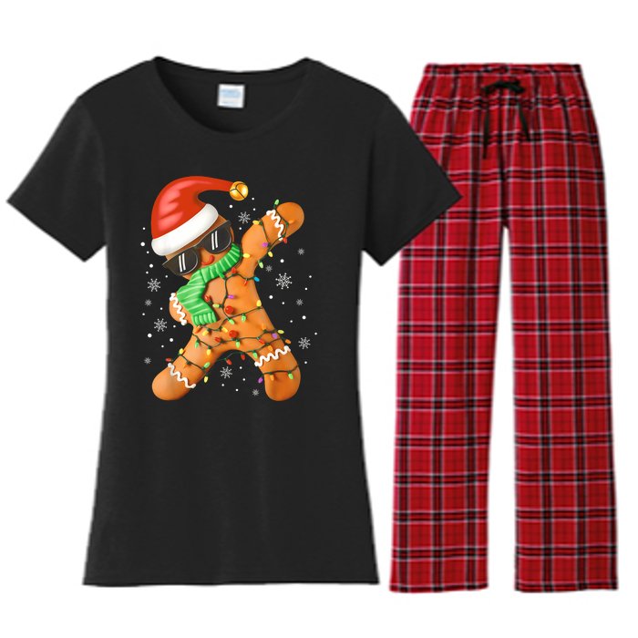 Funny Christmas Dabbing Gingerbread Xmas Pajamas Women's Flannel Pajama Set