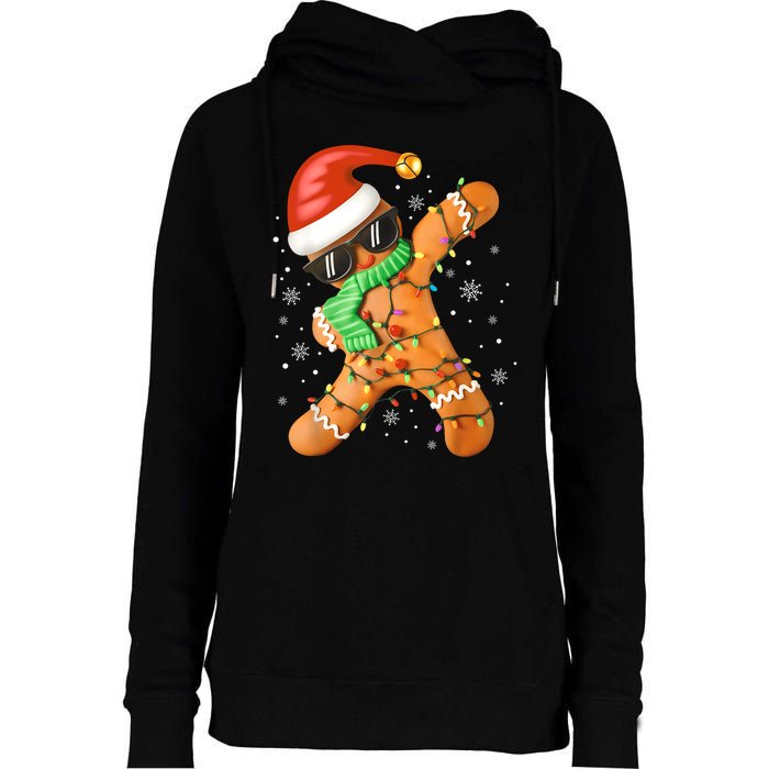 Funny Christmas Dabbing Gingerbread Xmas Pajamas Womens Funnel Neck Pullover Hood