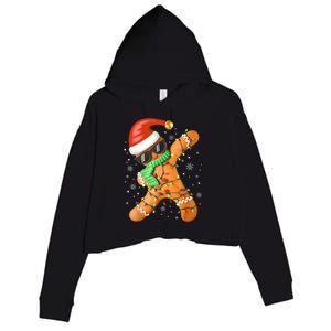 Funny Christmas Dabbing Gingerbread Xmas Pajamas Crop Fleece Hoodie