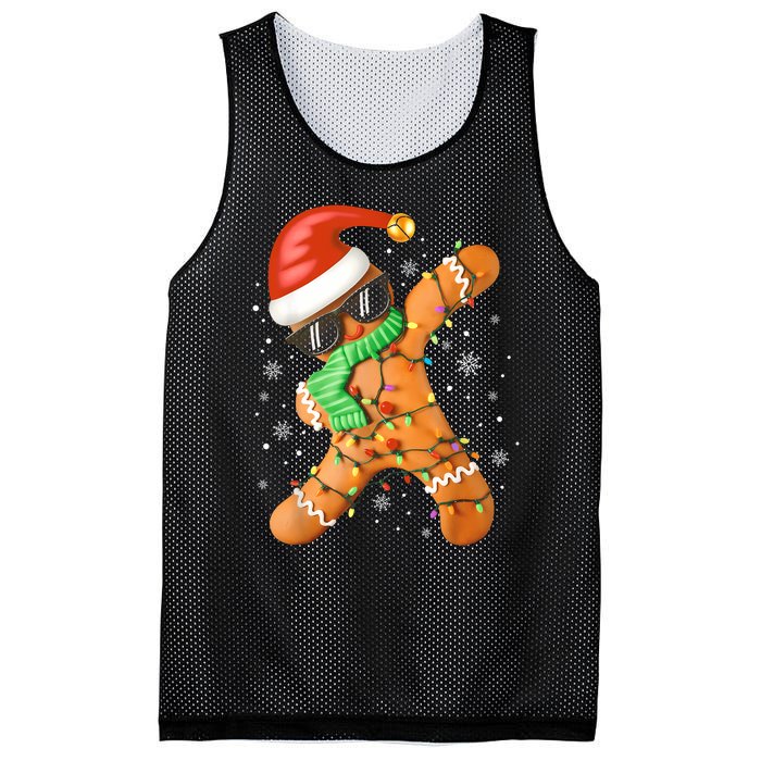 Funny Christmas Dabbing Gingerbread Xmas Pajamas Mesh Reversible Basketball Jersey Tank