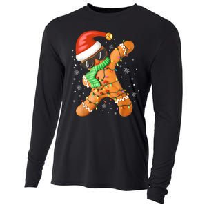 Funny Christmas Dabbing Gingerbread Xmas Pajamas Cooling Performance Long Sleeve Crew