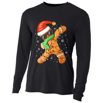 Funny Christmas Dabbing Gingerbread Xmas Pajamas Cooling Performance Long Sleeve Crew