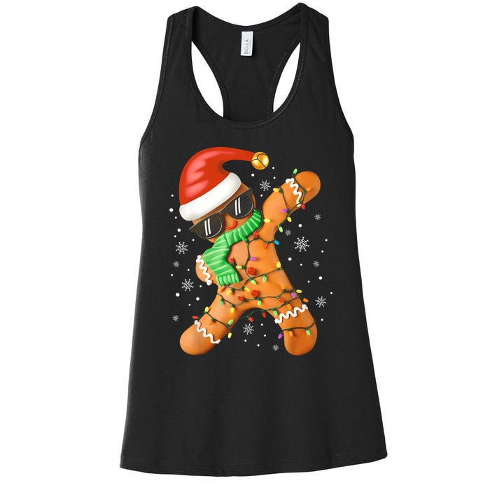 Funny Christmas Dabbing Gingerbread Xmas Pajamas Women's Racerback Tank