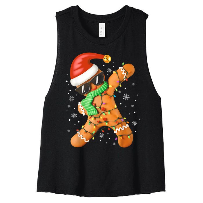 Funny Christmas Dabbing Gingerbread Xmas Pajamas Women's Racerback Cropped Tank