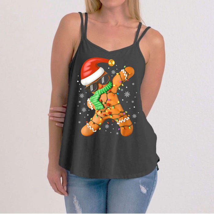 Funny Christmas Dabbing Gingerbread Xmas Pajamas Women's Strappy Tank