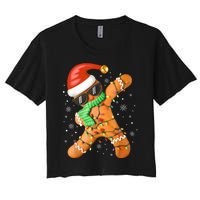 Funny Christmas Dabbing Gingerbread Xmas Pajamas Women's Crop Top Tee