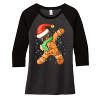 Funny Christmas Dabbing Gingerbread Xmas Pajamas Women's Tri-Blend 3/4-Sleeve Raglan Shirt