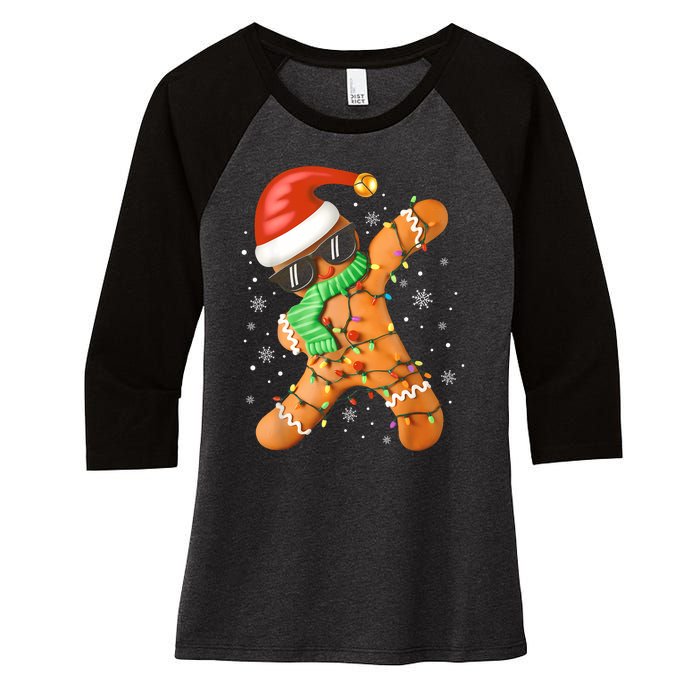 Funny Christmas Dabbing Gingerbread Xmas Pajamas Women's Tri-Blend 3/4-Sleeve Raglan Shirt