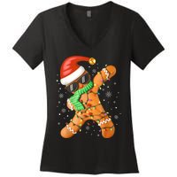 Funny Christmas Dabbing Gingerbread Xmas Pajamas Women's V-Neck T-Shirt