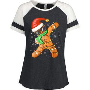 Funny Christmas Dabbing Gingerbread Xmas Pajamas Enza Ladies Jersey Colorblock Tee