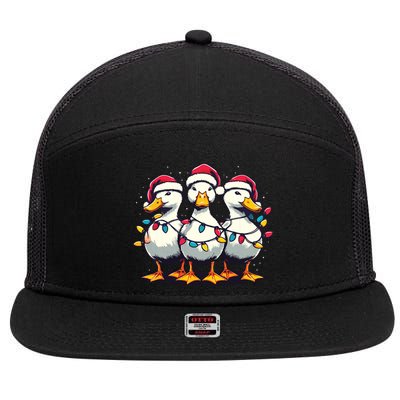 Funny Christmas Ducks Wearing Xmas Hat Light Duck Lover Farm 7 Panel Mesh Trucker Snapback Hat