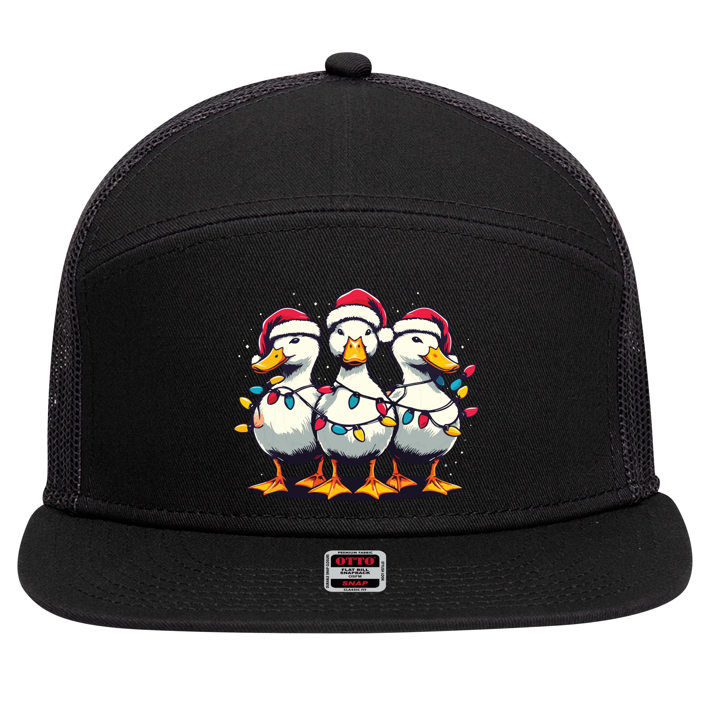 Funny Christmas Ducks Wearing Xmas Hat Light Duck Lover Farm 7 Panel Mesh Trucker Snapback Hat