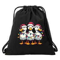 Funny Christmas Ducks Wearing Xmas Hat Light Duck Lover Farm Drawstring Bag