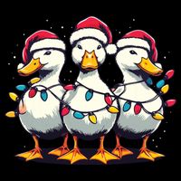 Funny Christmas Ducks Wearing Xmas Hat Light Duck Lover Farm Drawstring Bag