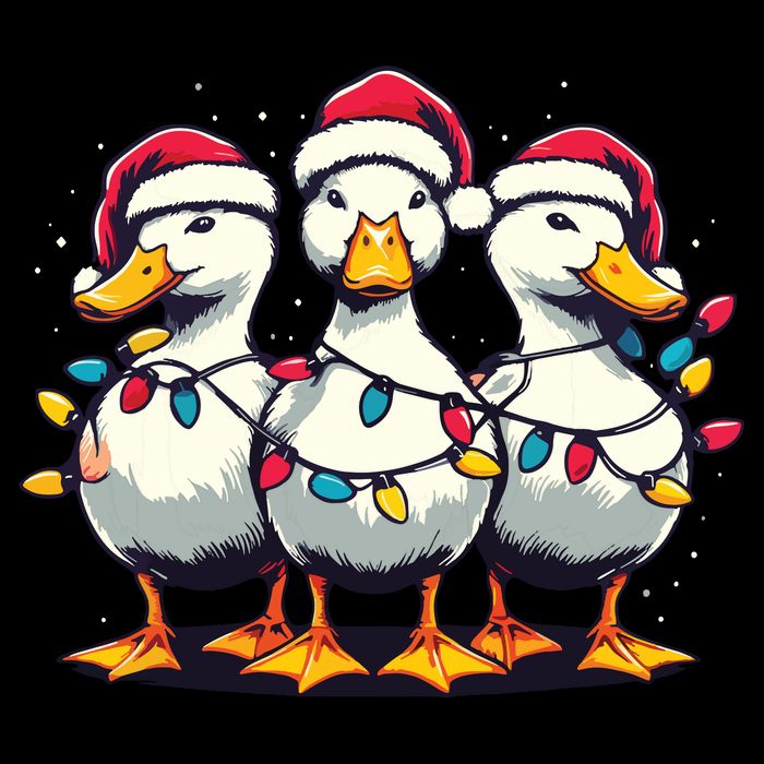 Funny Christmas Ducks Wearing Xmas Hat Light Duck Lover Farm Drawstring Bag