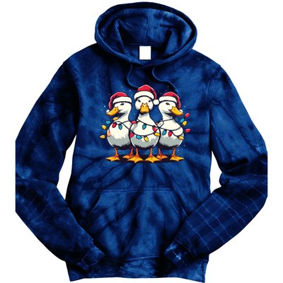 Funny Christmas Ducks Wearing Xmas Hat Light Duck Lover Farm Tie Dye Hoodie