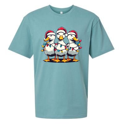 Funny Christmas Ducks Wearing Xmas Hat Light Duck Lover Farm Sueded Cloud Jersey T-Shirt