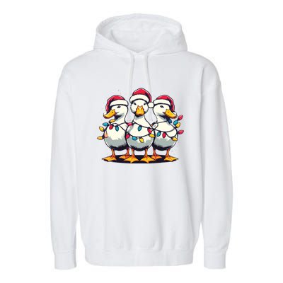 Funny Christmas Ducks Wearing Xmas Hat Light Duck Lover Farm Garment-Dyed Fleece Hoodie