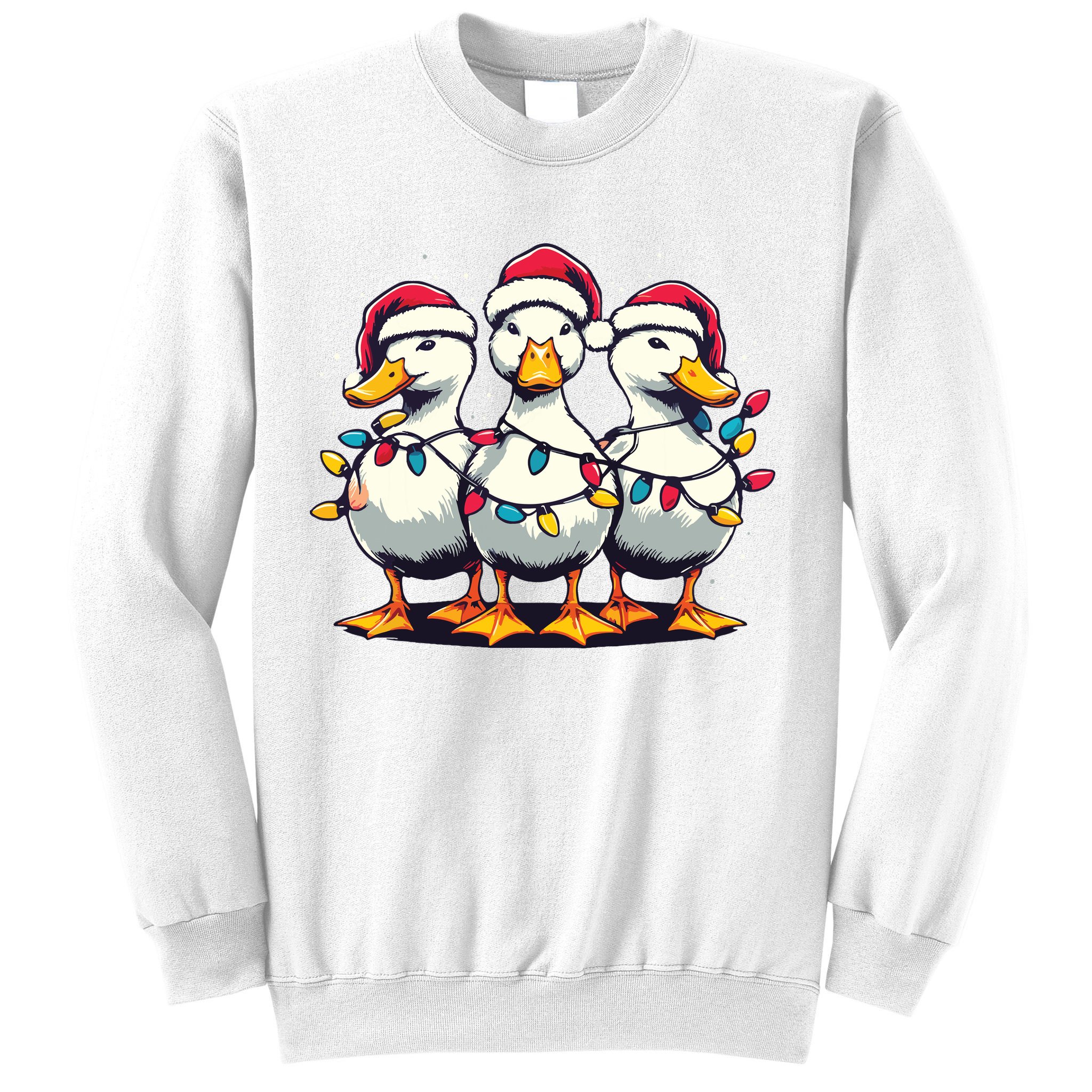 Funny Christmas Ducks Wearing Xmas Hat Light Duck Lover Farm Sweatshirt